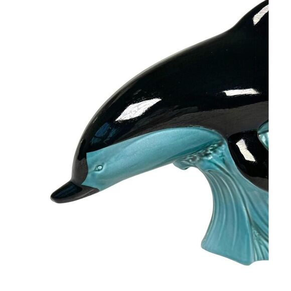 Poole Pottery Dolphin Figurine Large 11 ” Vtg 60’s Mid Century Modern Teal Black - Picture 2 of 7